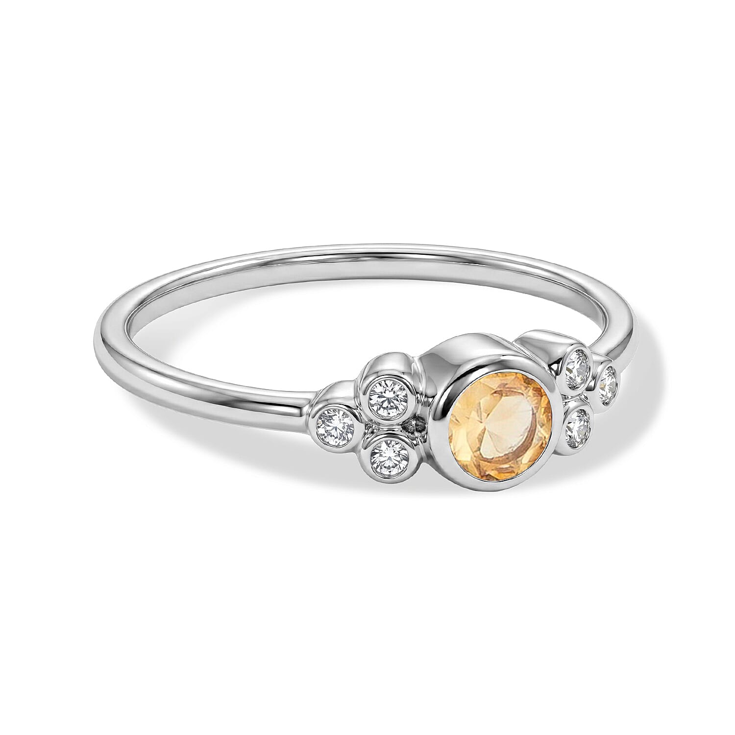 Brazilian Citrine and Simulated Diamond 0.40 ctw Ring in Sterling Silver (Size 7.0)