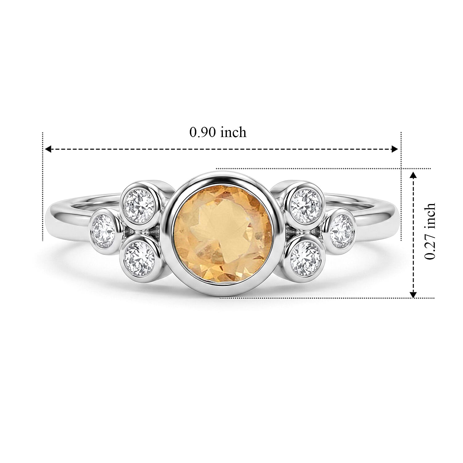 Brazilian Citrine and Simulated Diamond 0.40 ctw Ring in Sterling Silver (Size 8.0)