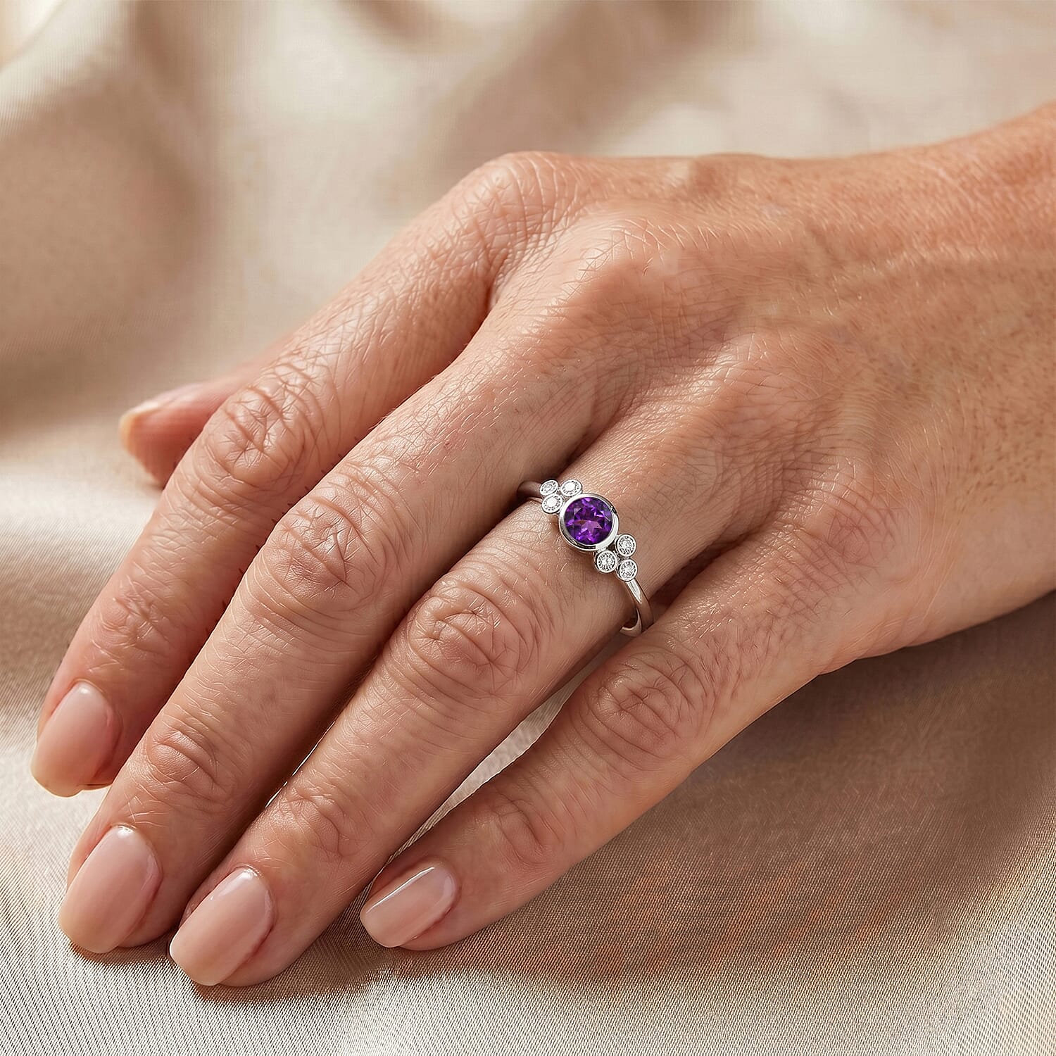Amethyst and Simulated Diamond 0.40 ctw Ring in Sterling Silver (Size 8.0)