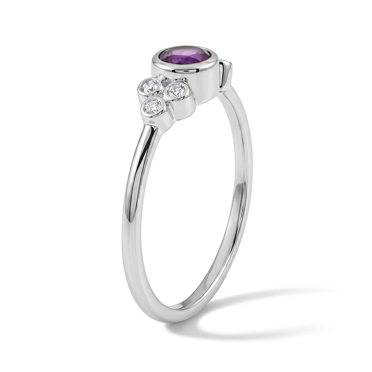 Amethyst and Simulated Diamond 0.40 ctw Ring in Sterling Silver (Size 8.0)