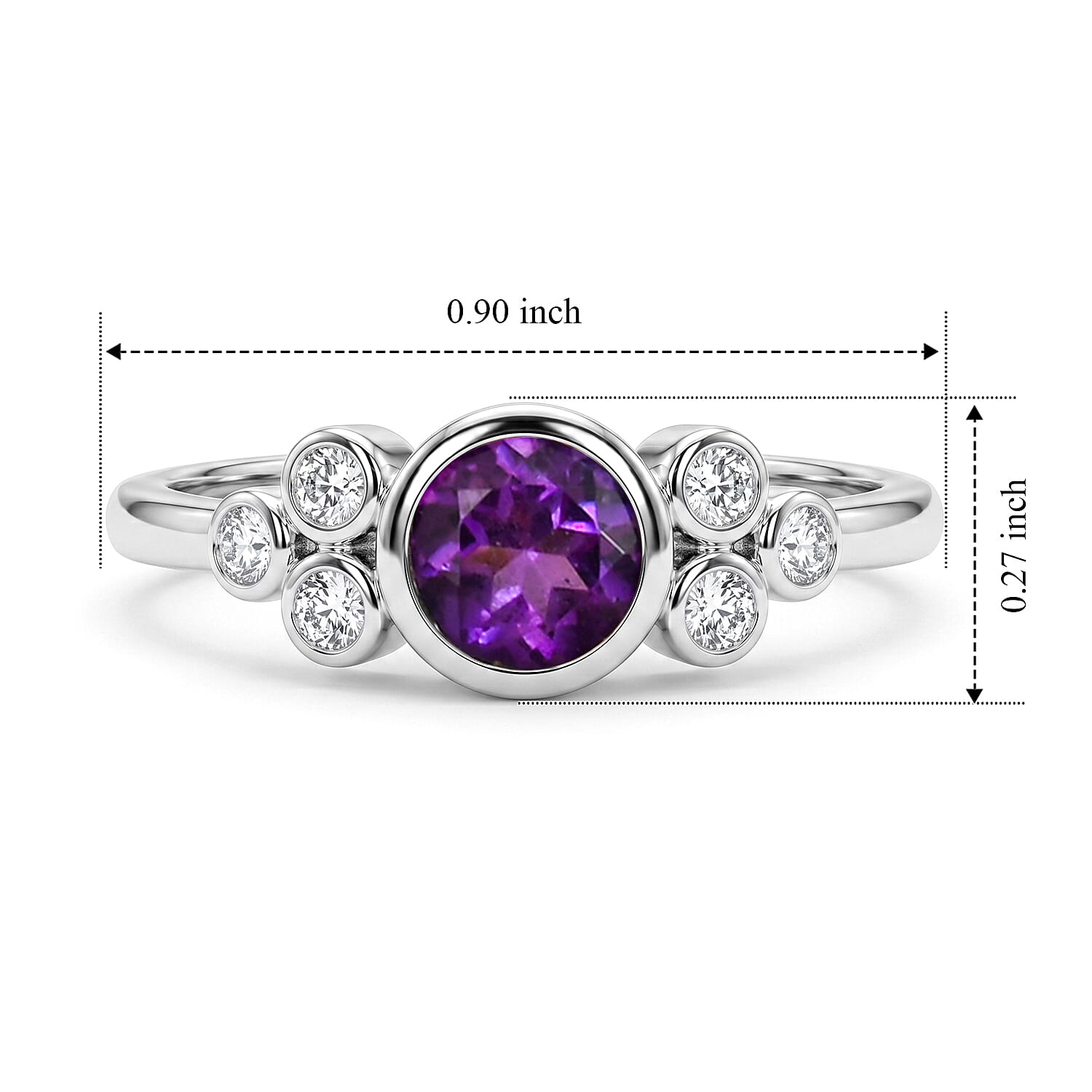 Amethyst and Simulated Diamond 0.40 ctw Ring in Sterling Silver (Size 8.0)