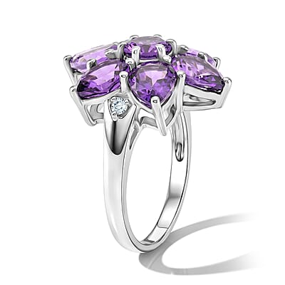 Amethyst and Simulated Diamond 5.75 ctw Large Flower Ring in Sterling Silver (Size 9.0)