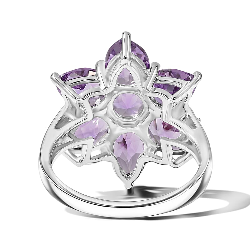 Amethyst and Simulated Diamond 5.75 ctw Large Flower Ring in Sterling Silver (Size 9.0)