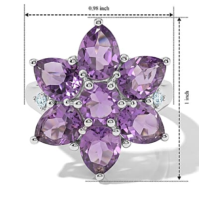 Amethyst and Simulated Diamond 5.75 ctw Large Flower Ring in Sterling Silver (Size 9.0)
