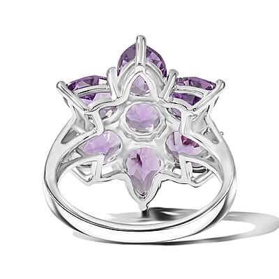 Amethyst and Simulated Diamond 5.75 ctw Large Flower Ring in Sterling Silver (Size 11.0)