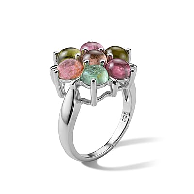 Multi-Tourmaline 2.45 ctw Flower Ring Sterling Silver (Size 9.0)