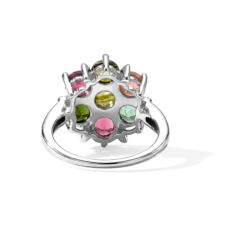 Multi-Tourmaline 2.45 ctw Flower Ring Sterling Silver (Size 9.0)
