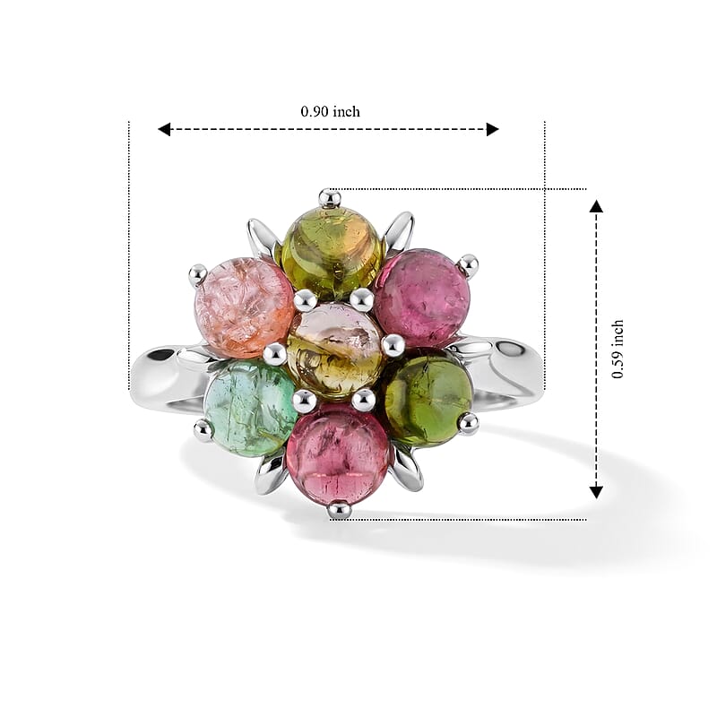 Multi-Tourmaline 2.45 ctw Flower Ring Sterling Silver (Size 9.0)