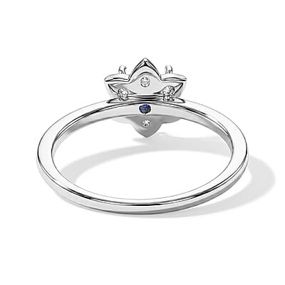 Simulated Blue and White Diamond Flower Ring Sterling Silver (Size 8.0)