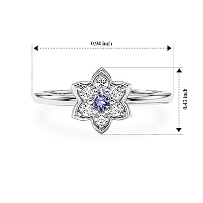 Simulated Blue and White Diamond Flower Ring Sterling Silver (Size 8.0)