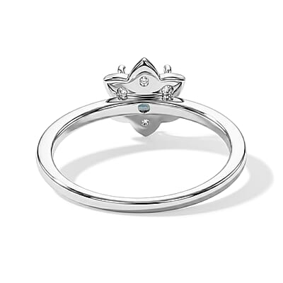 Simulated Blue and White Diamond Flower Ring Sterling Silver (Size 9.0)