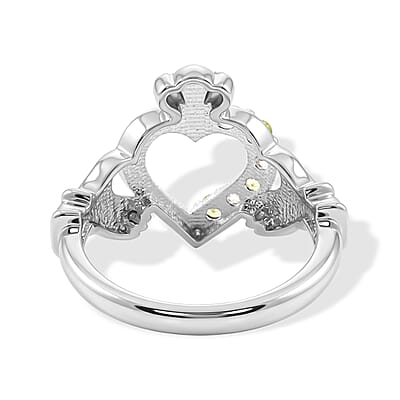 Simulated Green and White Diamond Claddaagh Ring Sterling Silver (Size 5.0)
