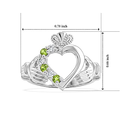 Simulated Green and White Diamond Claddaagh Ring Sterling Silver (Size 5.0)