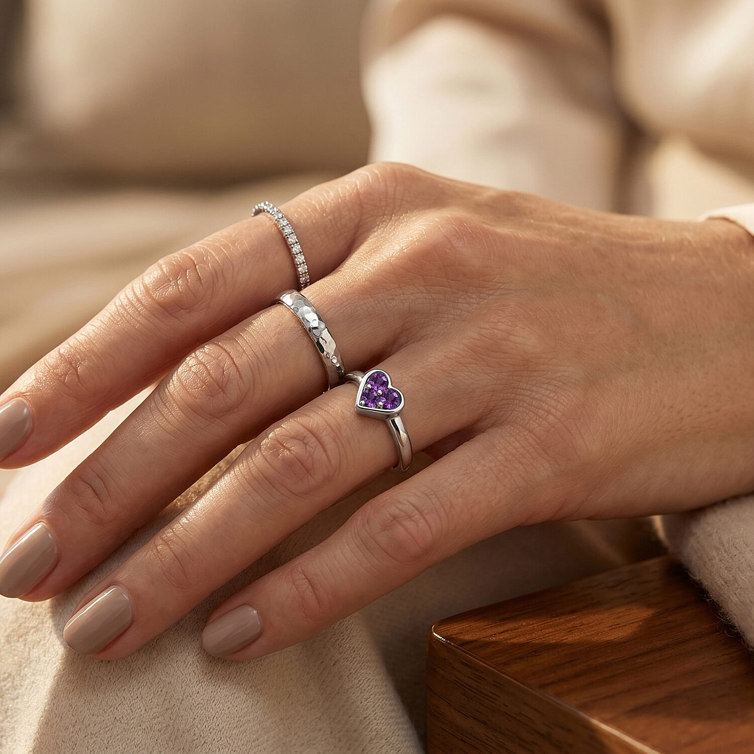 Amethyst 0.05 ctw Heart Ring in Sterling Silver (Size 7.0)