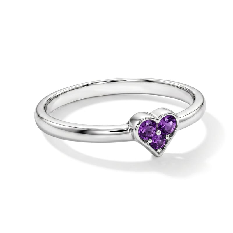 Amethyst 0.05 ctw Heart Ring in Sterling Silver (Size 9.0)