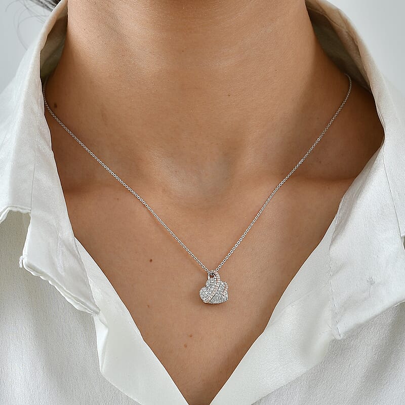 D'Joy Lab Grown Diamond  Fancy Pendant in 18K Vermeil RG and Rhodium Over Sterling Silver 0.43 ctw