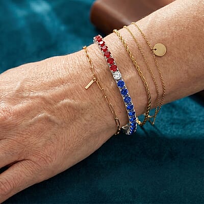 Austrian Multi Color Crystal USA Flag Pattern Tennis Bracelet in Silvertone (7.50 In)