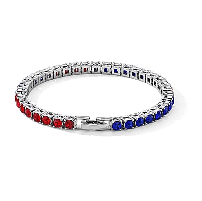 Austrian Multi Color Crystal USA Flag Pattern Tennis Bracelet in Silvertone (7.50 In)