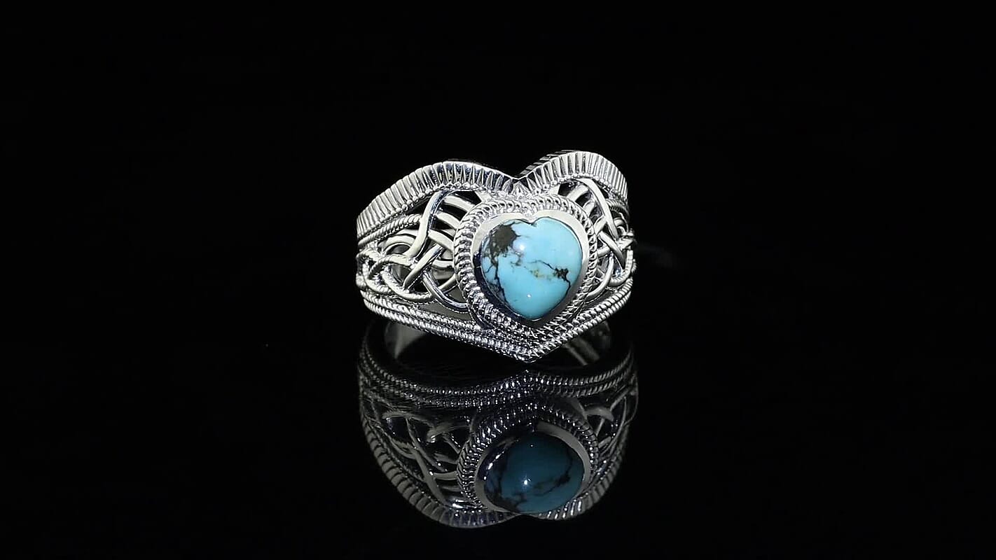 D''Joy Passport to Israel Artisan Crafted Blue Moon Turquoise Heart Ring in Sterling Silver (Size 10.0) 2.35 ctw