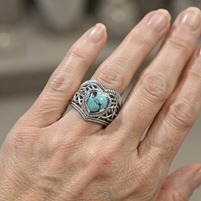 D'Joy Passport to Israel Artisan Crafted Blue Moon Turquoise 2.35 ctw Heart Ring in Sterling Silver (Size 5.0)