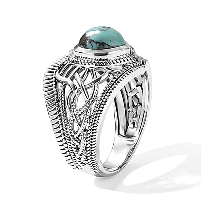 D'Joy Passport to Israel Artisan Crafted Blue Moon Turquoise 2.35 ctw Heart Ring in Sterling Silver (Size 5.0)