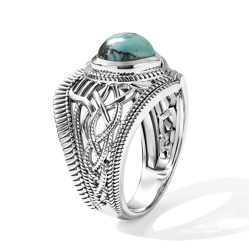 D'Joy Passport to Israel Artisan Crafted Blue Moon Turquoise 2.35 ctw Heart Ring in Sterling Silver (Size 5.0)