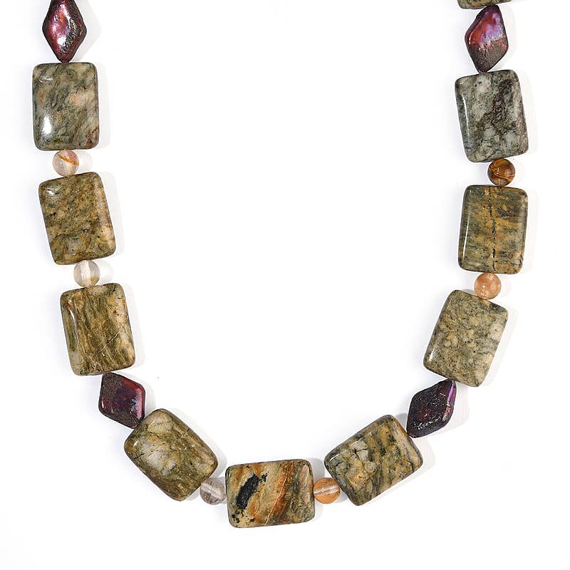 EverTrue Purple Pearl (D) and Multi Gemstone 285.00 ctw Necklace in Platinum Bond 18-19 Inches