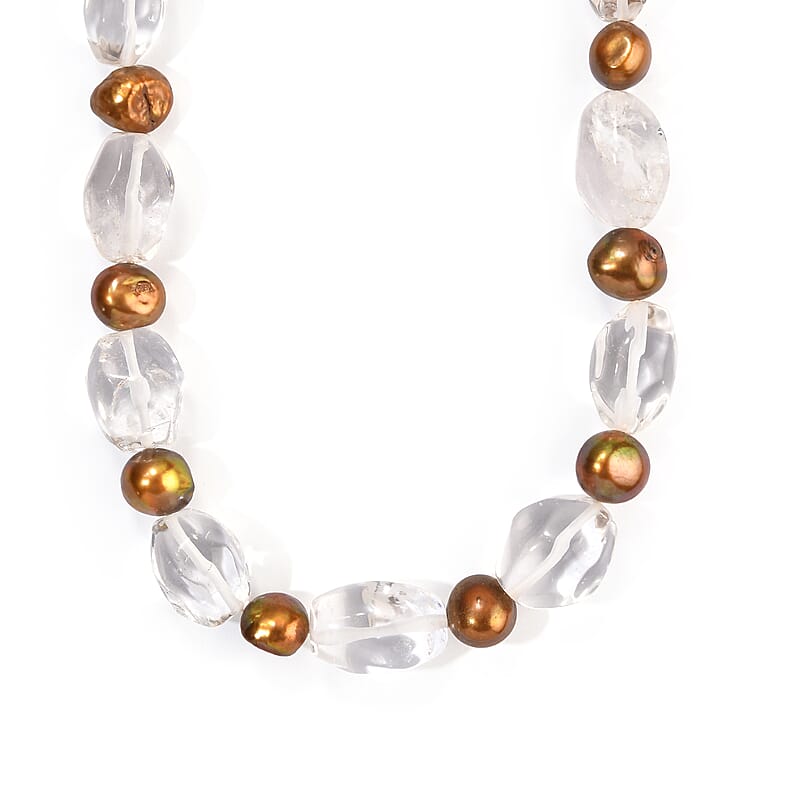 EverTrue Bronze Pearl (D) and Austrian Crystal Necklace in Platinum Bond 18-19 Inches