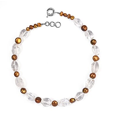 EverTrue Bronze Pearl (D) and Austrian Crystal Necklace in Platinum Bond 18-19 Inches