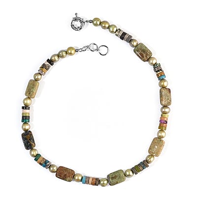EverTrue Green Pearl (D) and Multi Gemstone 200.00 ctw Necklace in Platinum Bond 18-19 Inches