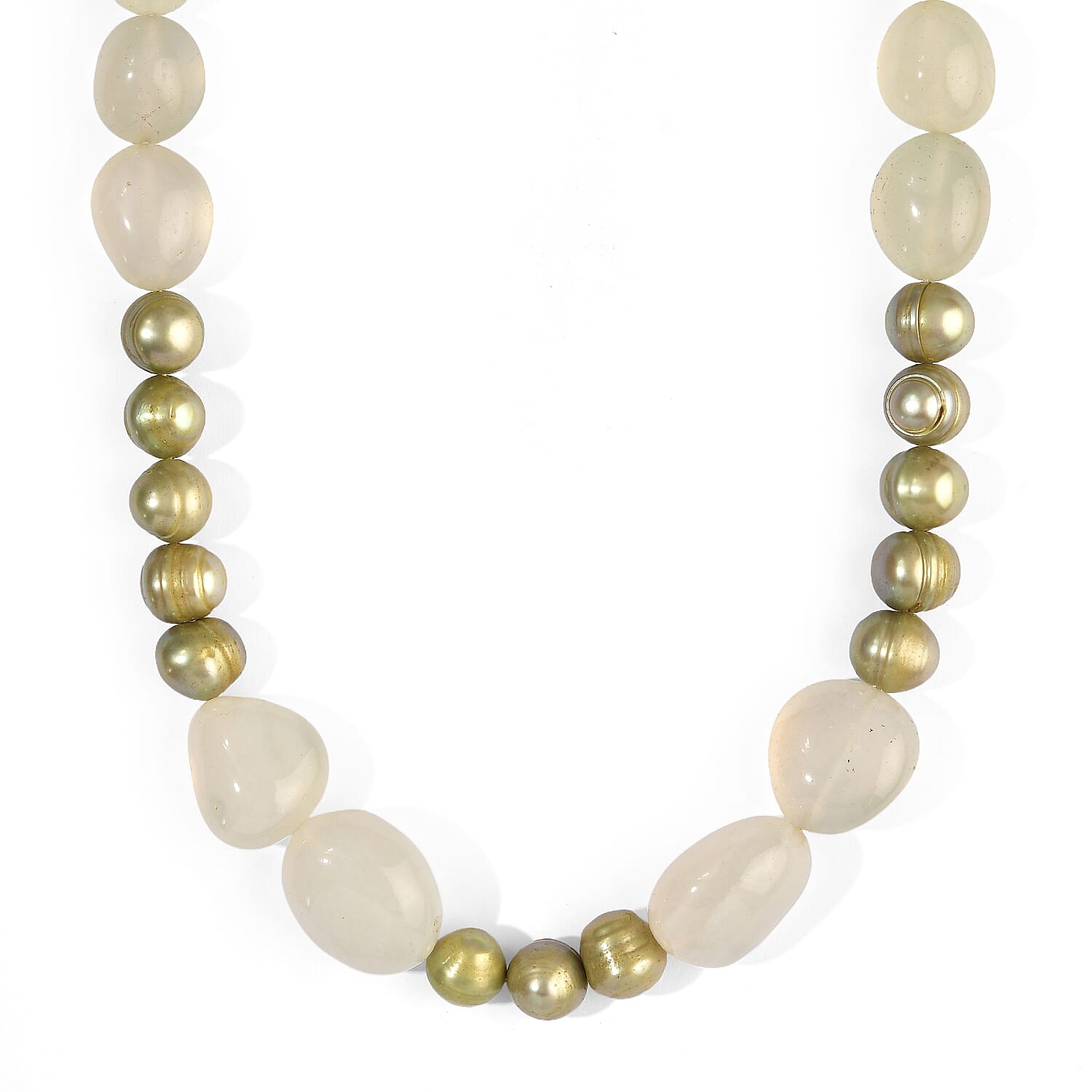 EverTrue Green Chalcedony 180.00 ctw and Green Pearl (D) Necklace in Platinum Bond 18-19 Inches
