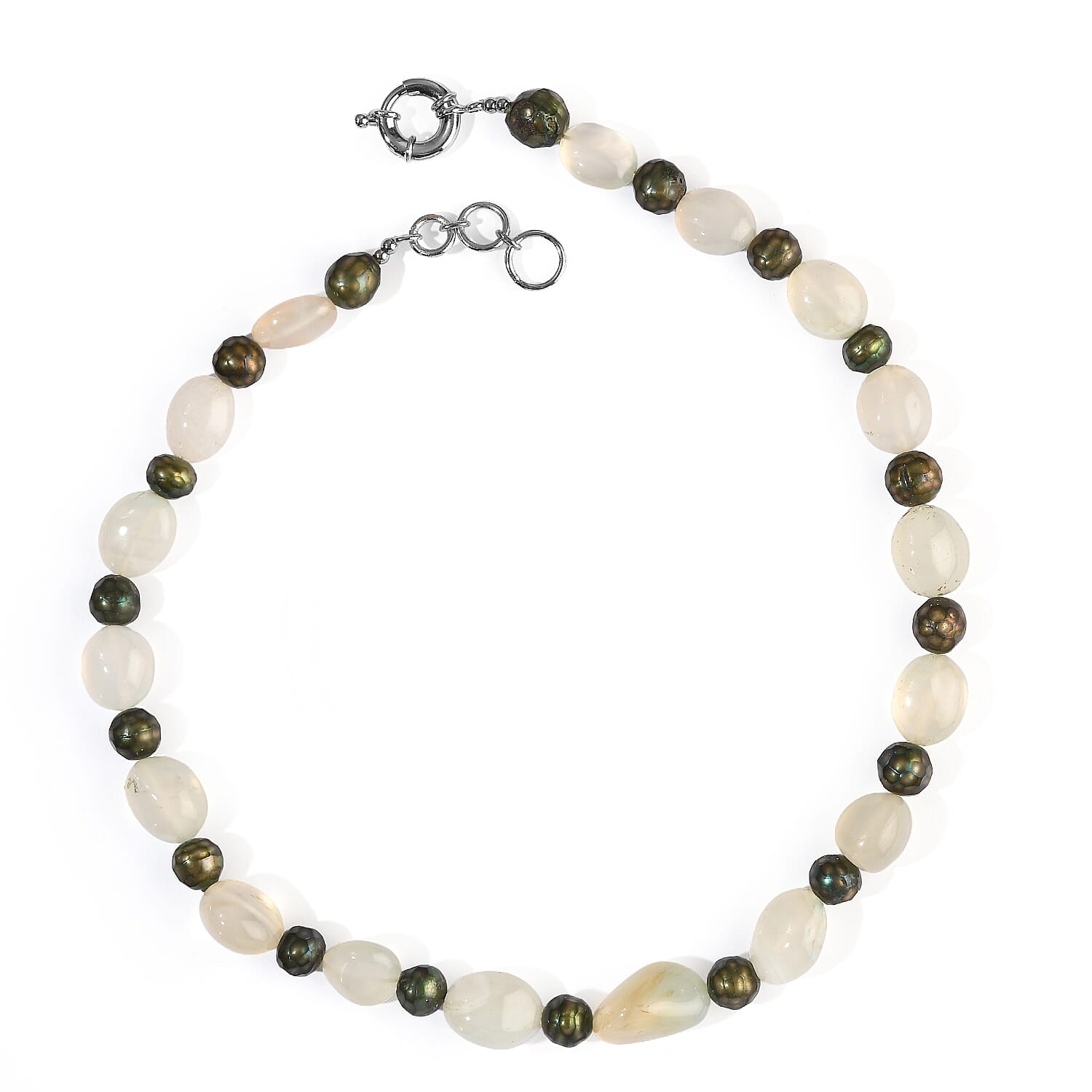 EverTrue Green Chalcedony 220.00 ctw and Green Pearl (D) Necklace in Platinum Bond 18-19 Inches