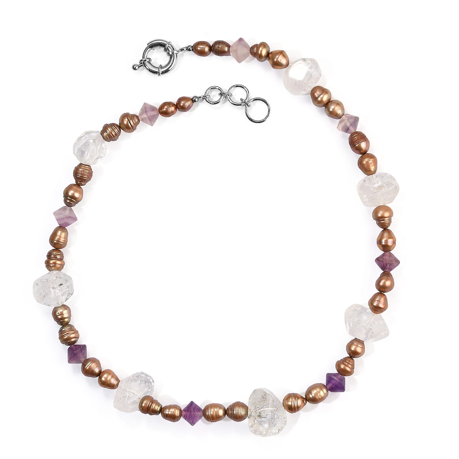 EverTrue Brown Pearl (D) and Multi Gemstone 40.00 ctw Necklace in Platinum Bond 18-19 Inches