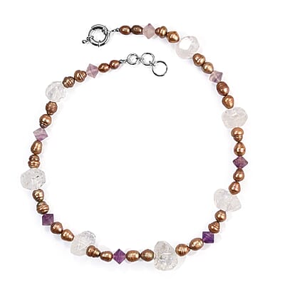 EverTrue Brown Pearl (D) and Multi Gemstone 40.00 ctw Necklace in Platinum Bond 18-19 Inches