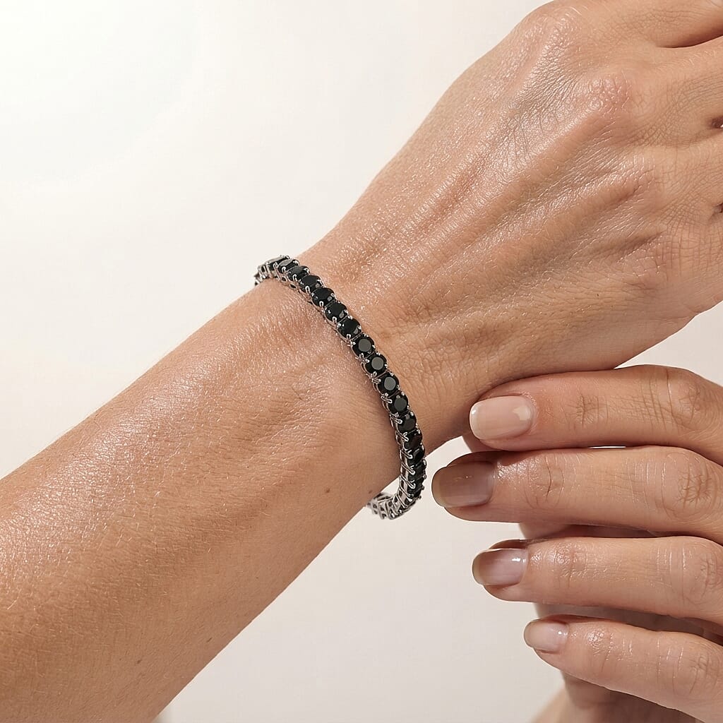 D'Joy Black Moissanite 13.10 ctw Bracelet in Rhodium Over Sterling Silver (6.50 In)