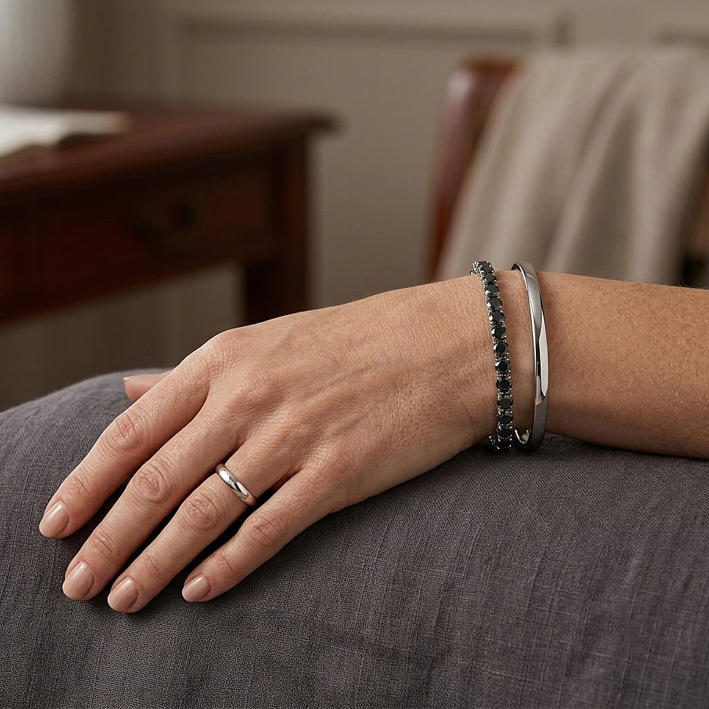 D'Joy Black Moissanite 13.10 ctw Bracelet in Rhodium Over Sterling Silver (6.50 In)