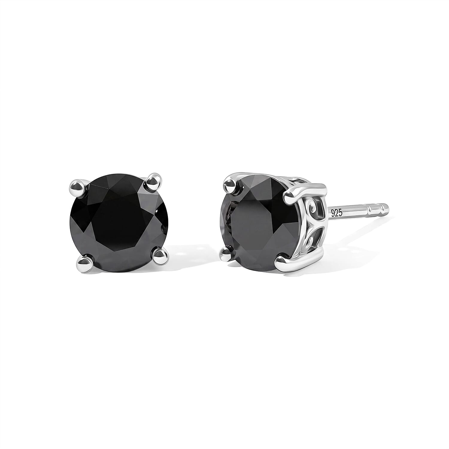 D'Joy Black Moissanite 1.50 ctw Solitaire Stud Earrings in Rhodium Over Sterling Silver