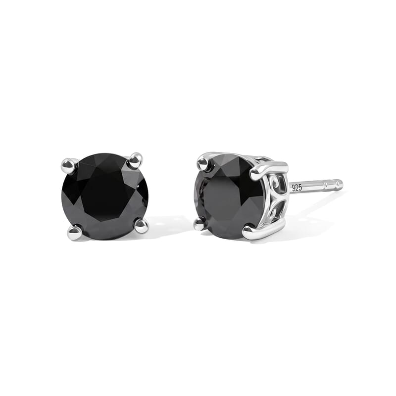 D'Joy Black Moissanite 1.50 ctw Solitaire Stud Earrings in Rhodium Over Sterling Silver