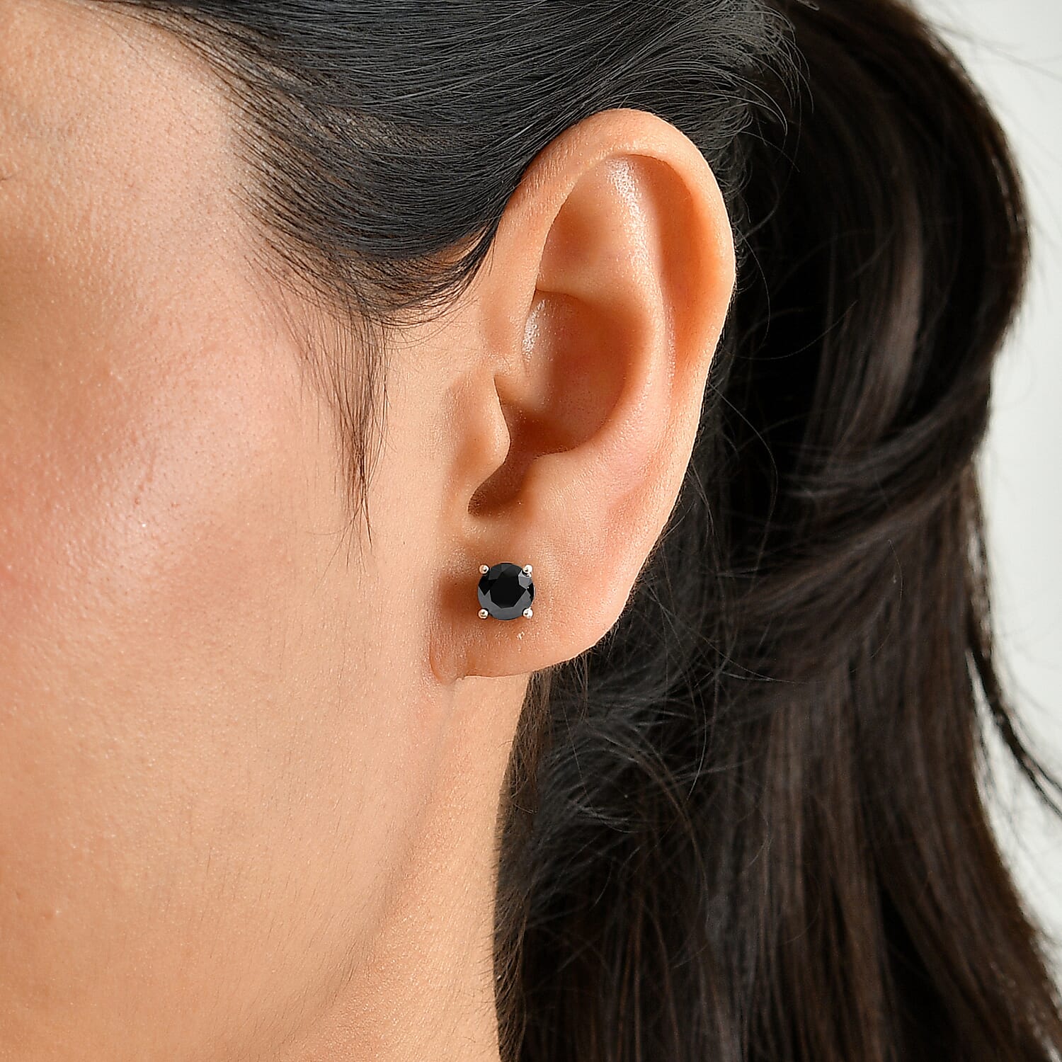 D'Joy Black Moissanite 1.50 ctw Solitaire Stud Earrings in Rhodium Over Sterling Silver