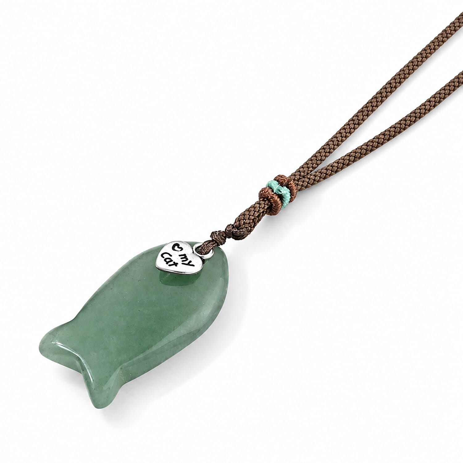 Green Aventurine 45.00 ctw Fish Pendant in Silvertone with Cord Necklace 24 Inches