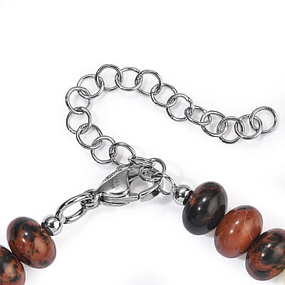 EverTrue Mahagooni Jasper 40.00 ctw and Freshwater Pearl Bracelet in Stainless Steel (7.25-9.25In)