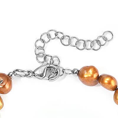 EverTrue Austrian Crystal and Bronze Pearl (D) Bracelet in Stainless Steel (7.25-9.25In)