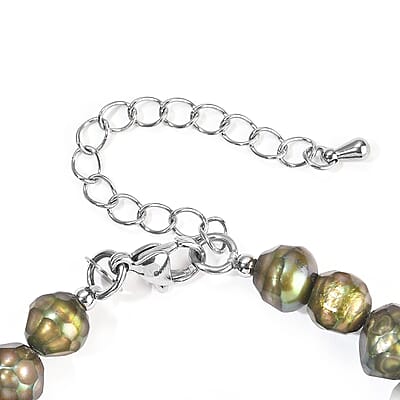 EverTrue Green Pearl and Green Chalcedony (D) 15.00 ctw Bracelet in Stainless Steel (7.25-9.25In)