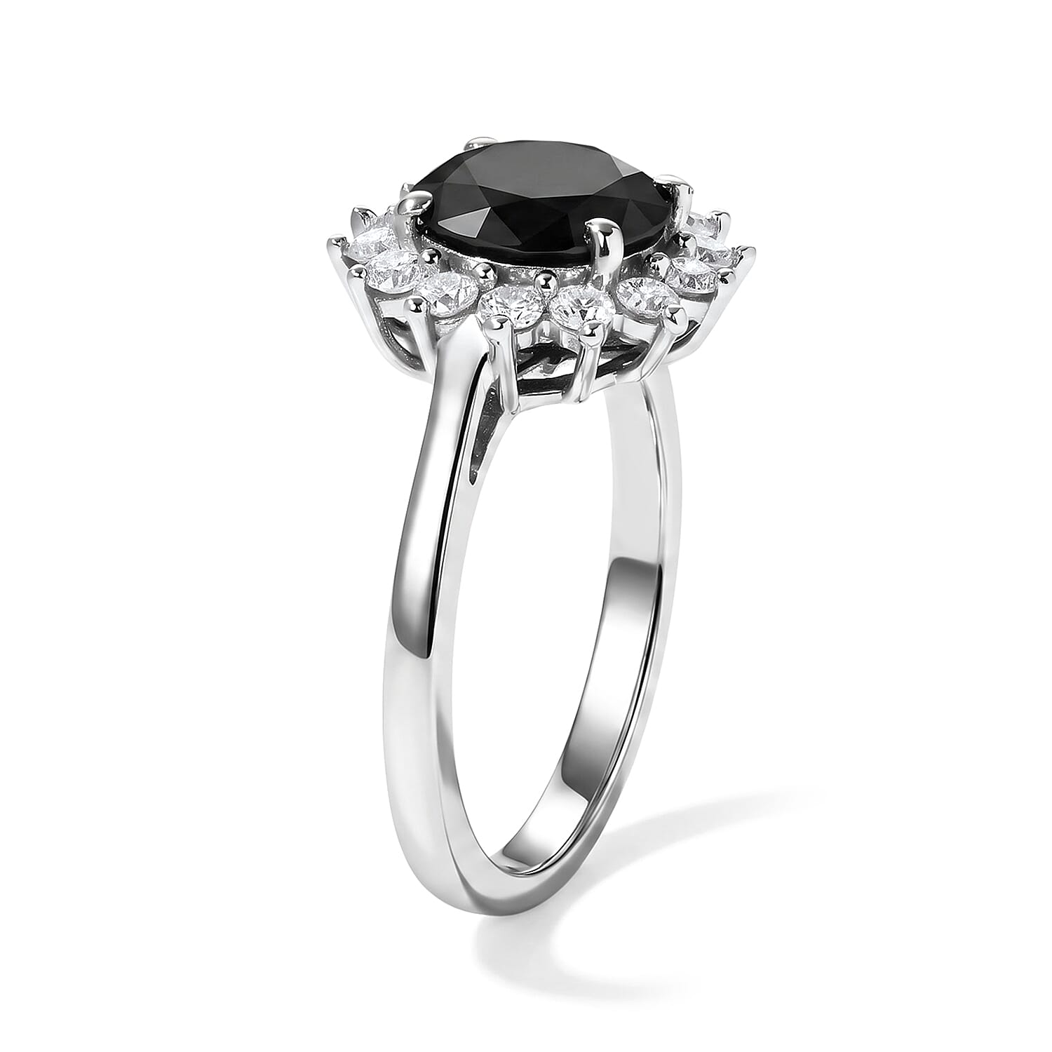 D'Joy Black and White Moissanite 2.20 ctw Halo Ring in Rhodium Over Sterling Silver (Size 5.0)