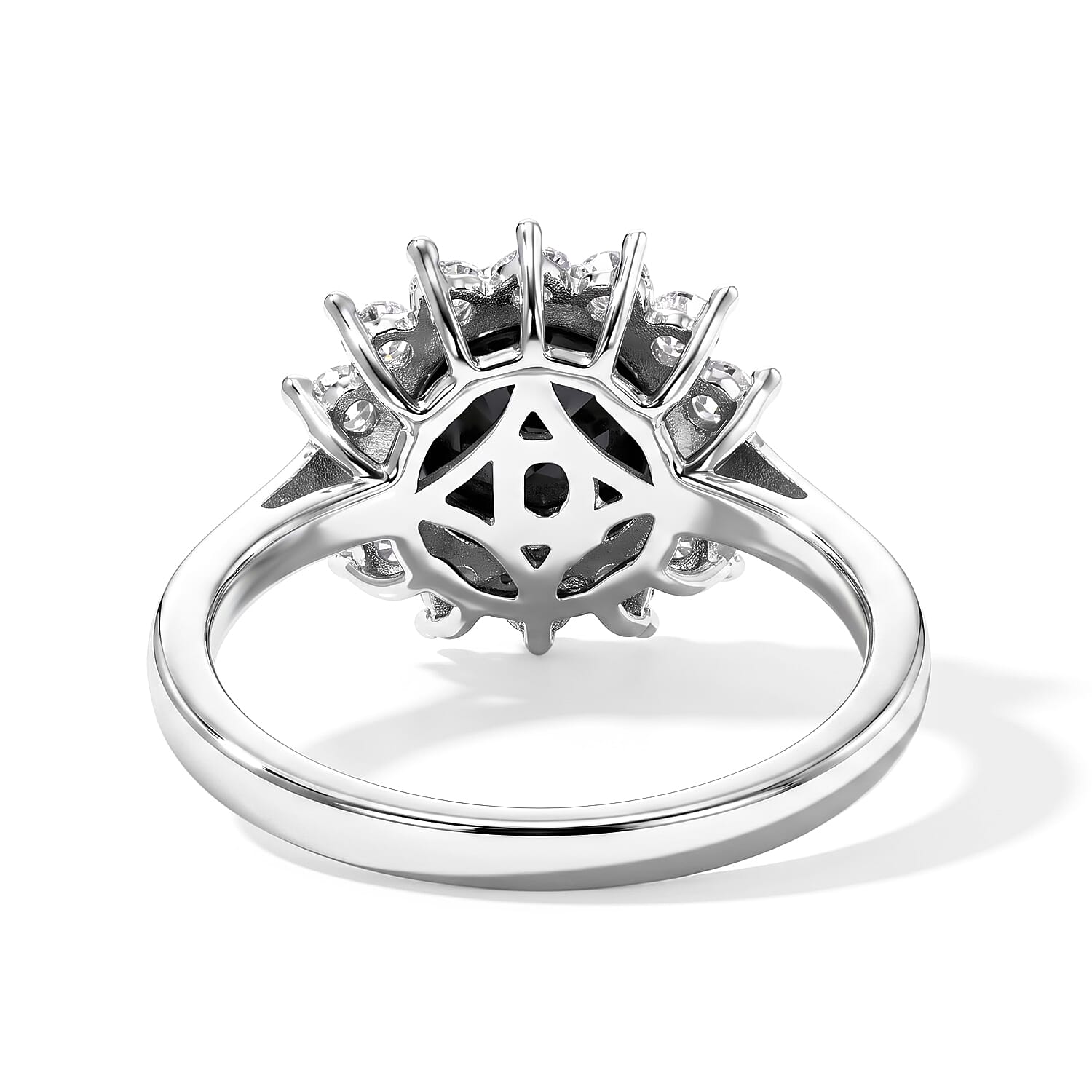 D'Joy Black and White Moissanite 2.20 ctw Halo Ring in Rhodium Over Sterling Silver (Size 5.0)