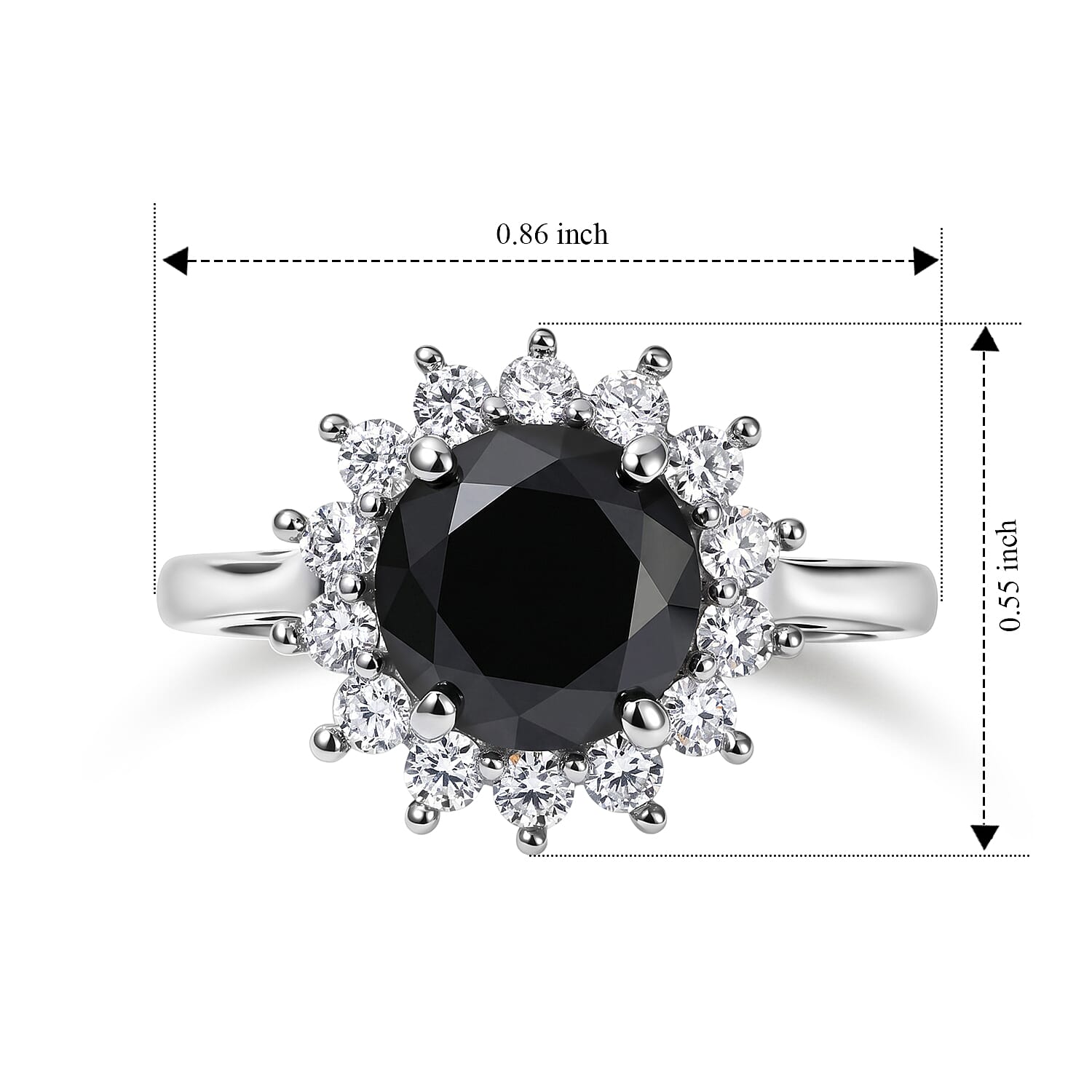 D'Joy Black and White Moissanite 2.20 ctw Halo Ring in Rhodium Over Sterling Silver (Size 5.0)