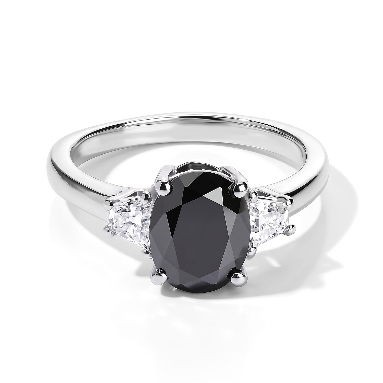 D'Joy Black and White Moissanite 2.30 ctw Ring in Rhodium Over Sterling Silver (Size 5.0)