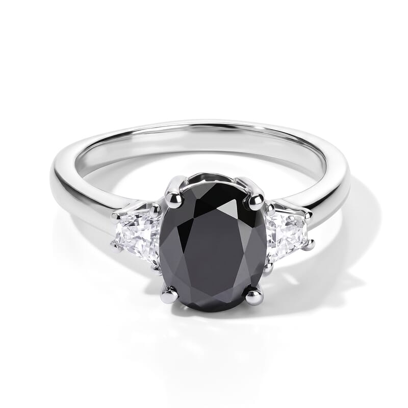 D'Joy Black and White Moissanite 2.30 ctw Ring in Rhodium Over Sterling Silver (Size 5.0)