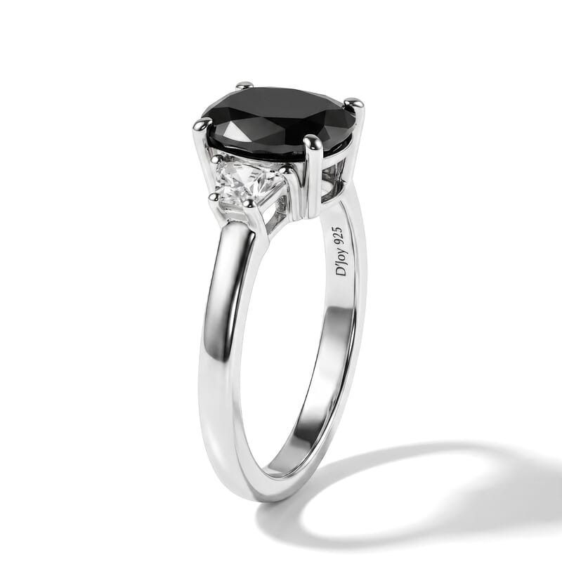 D'Joy Black and White Moissanite 2.30 ctw Ring in Rhodium Over Sterling Silver (Size 5.0)