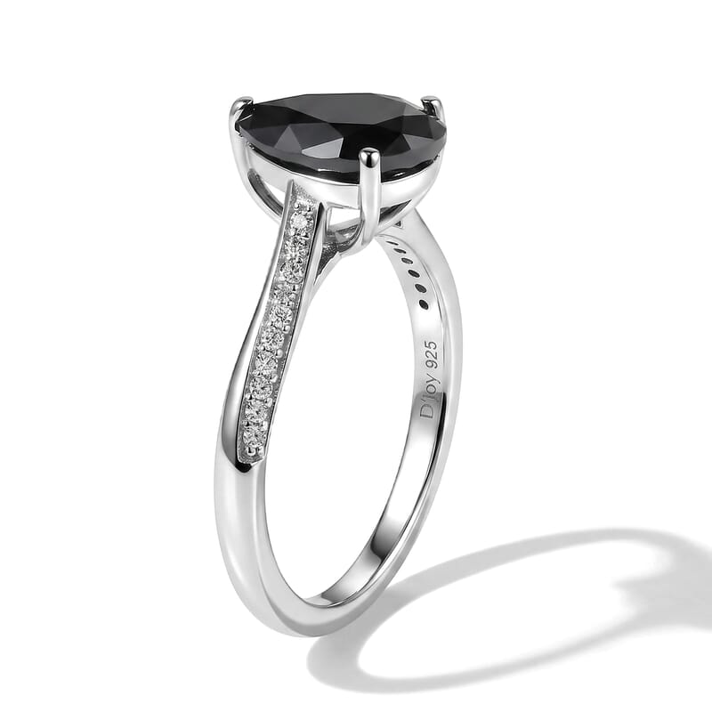 D'Joy Black and White Moissanite 2.00 ctw Ring in Rhodium Over Sterling Silver (Size 5.0)